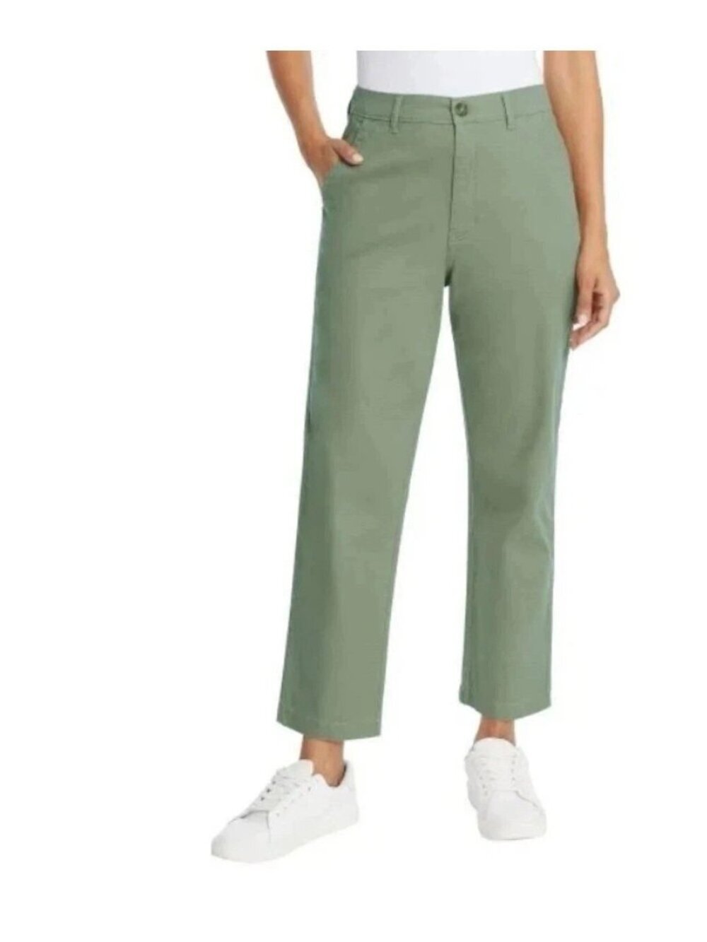 NWT G.H. Bass & Co. Women's 12 Chino Ankle Pants Green Cotton-Spandex B0635